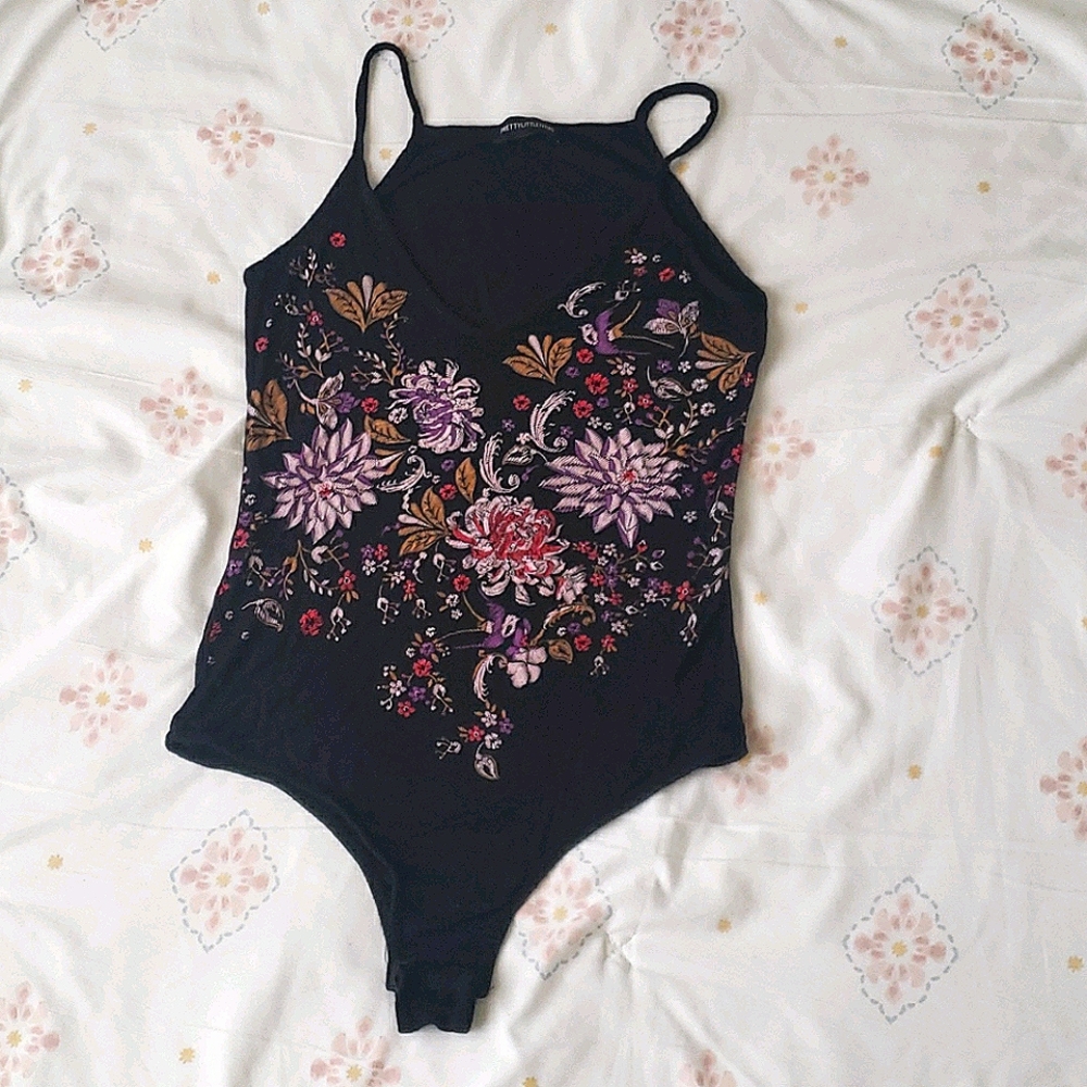 Prettylittlething black floral bodysuit